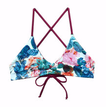 EXTRA SMALL - Blue and Wine Floral Reversible Bikini Top